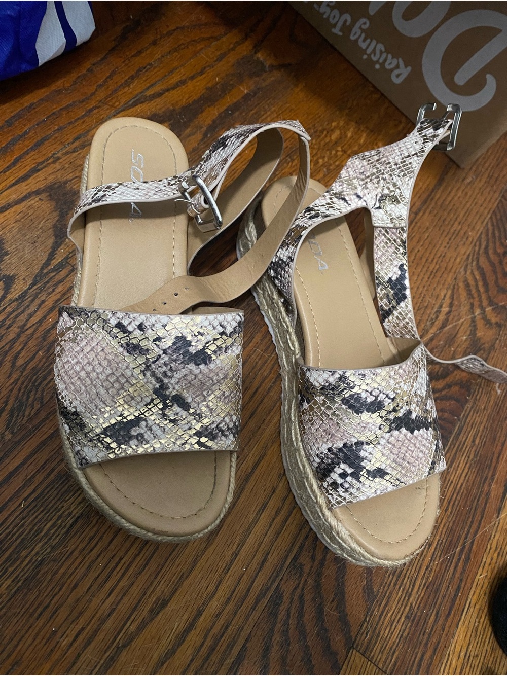 Soda Snake-Print Platform Espadrille Sandals in Neutral Tones